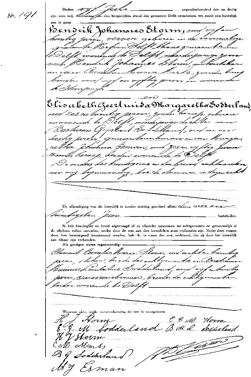 19330705 huw akte 191 Hendrik J Storm - Elisabeth GM Sodderland